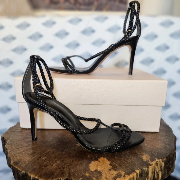 Alexandre Birman Black Braided Knot T-Strap Strappy Sandals Heels Size 6.5 NWT - Picture 2 of 15